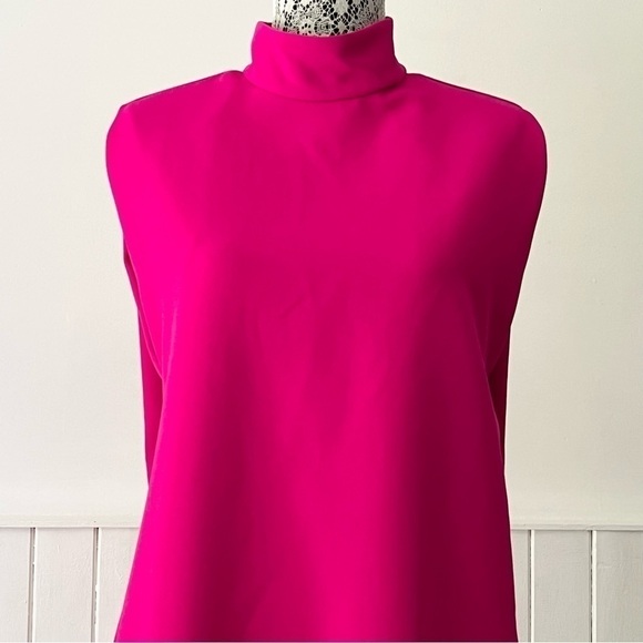 Zara Neon Fuchsia High Collar Shoulder Pads Sleeveless Mini Dress Size S - Picture 3 of 16